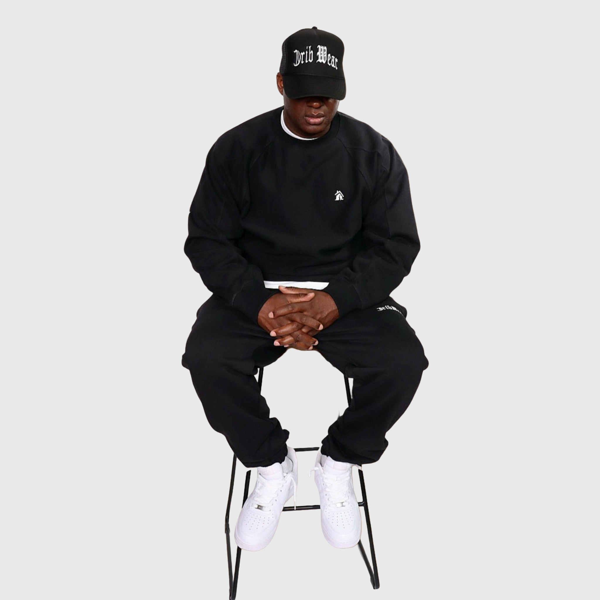 CRIB WEAR- "HOUSE LOGO"- HEAVYWEIGHT OVERSIZED CREWNECK (BLACK / WHITE) EMBROIDERY