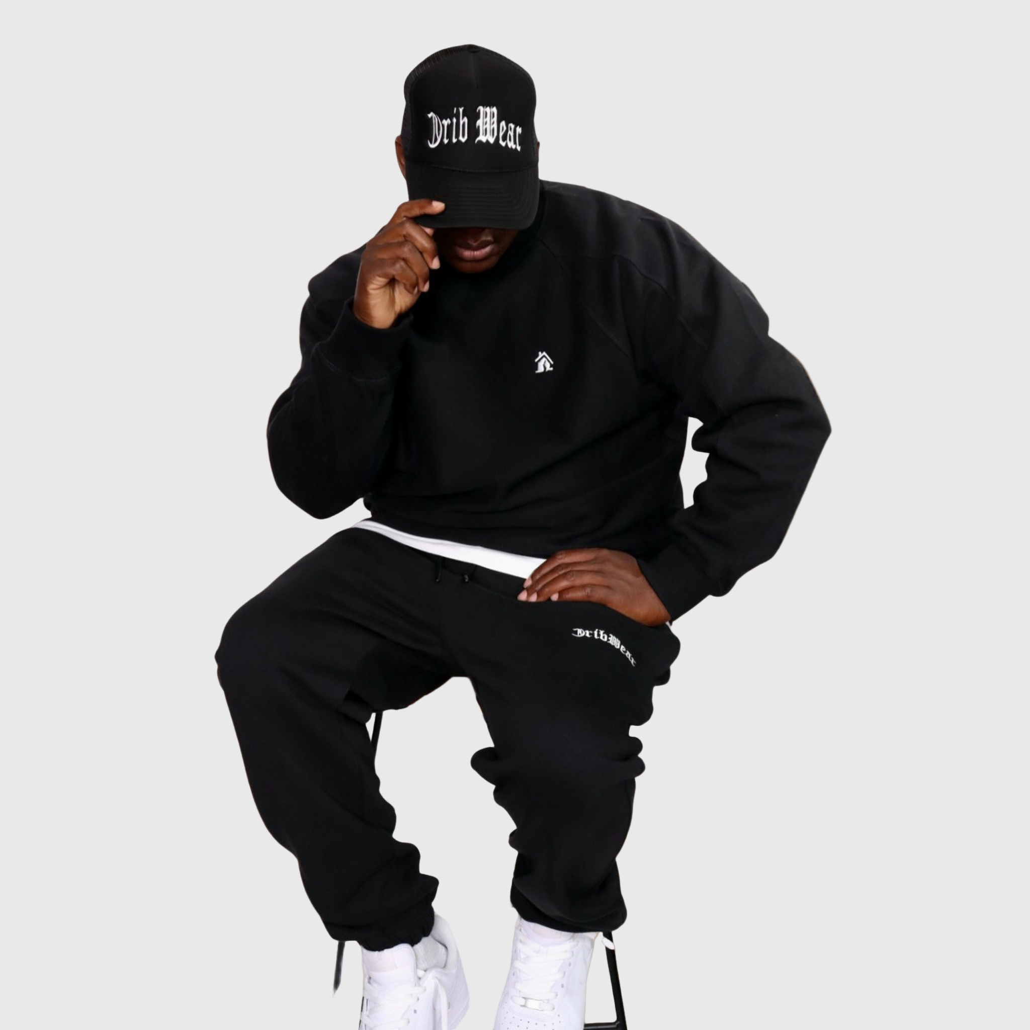 CRIB WEAR- "HOUSE LOGO"- HEAVYWEIGHT OVERSIZED CREWNECK (BLACK / WHITE) EMBROIDERY