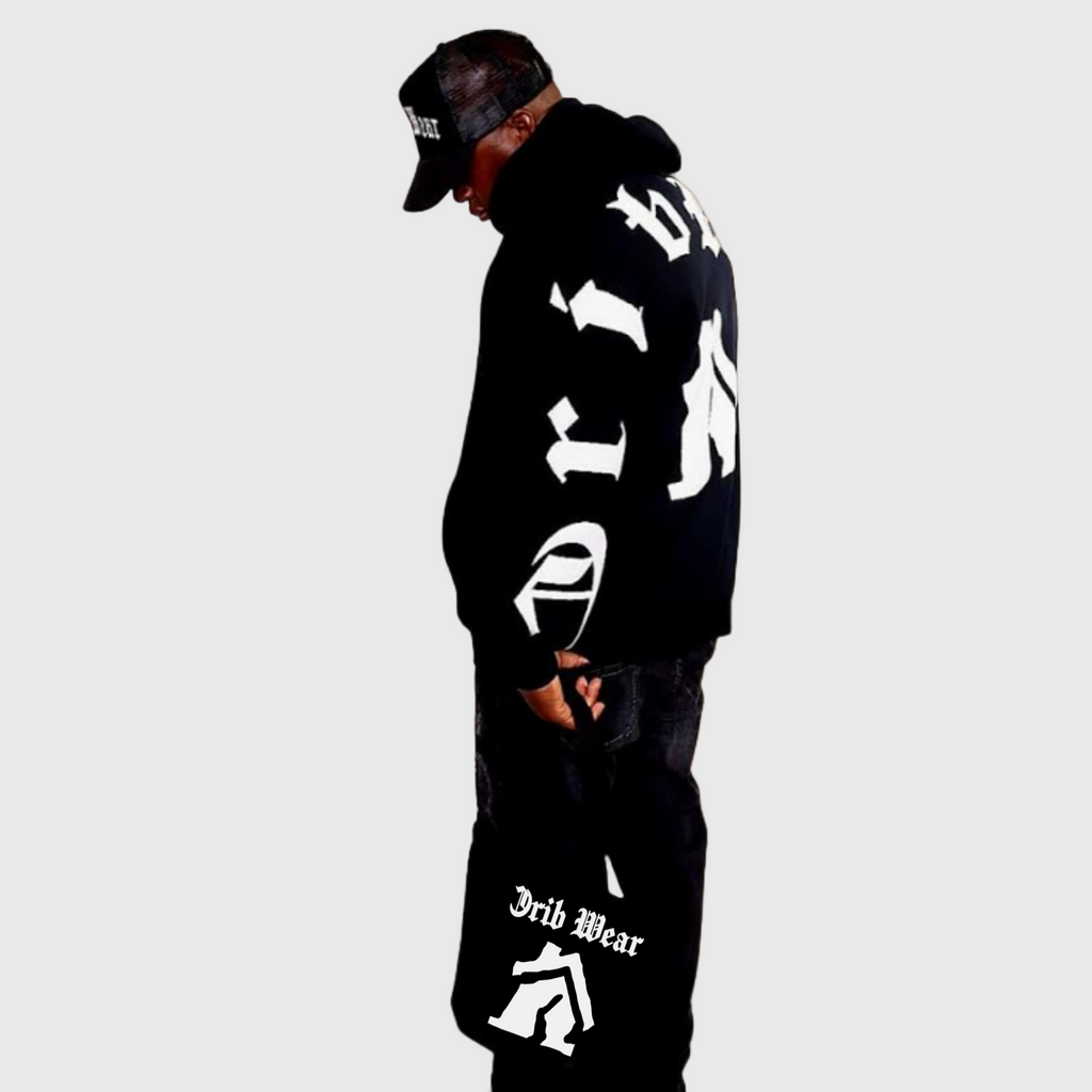 "CRIB WEAR"- HEAVYWEIGHT OVERSIZED FLEECE HOODIE (BLACK / WHITE) 3D PUFF